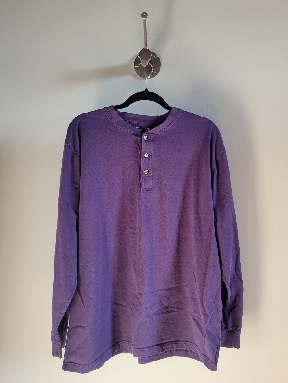 L.L.Bean Purple Traditional Fit Cotton Henley Long Sleeve Shirt Size L REG